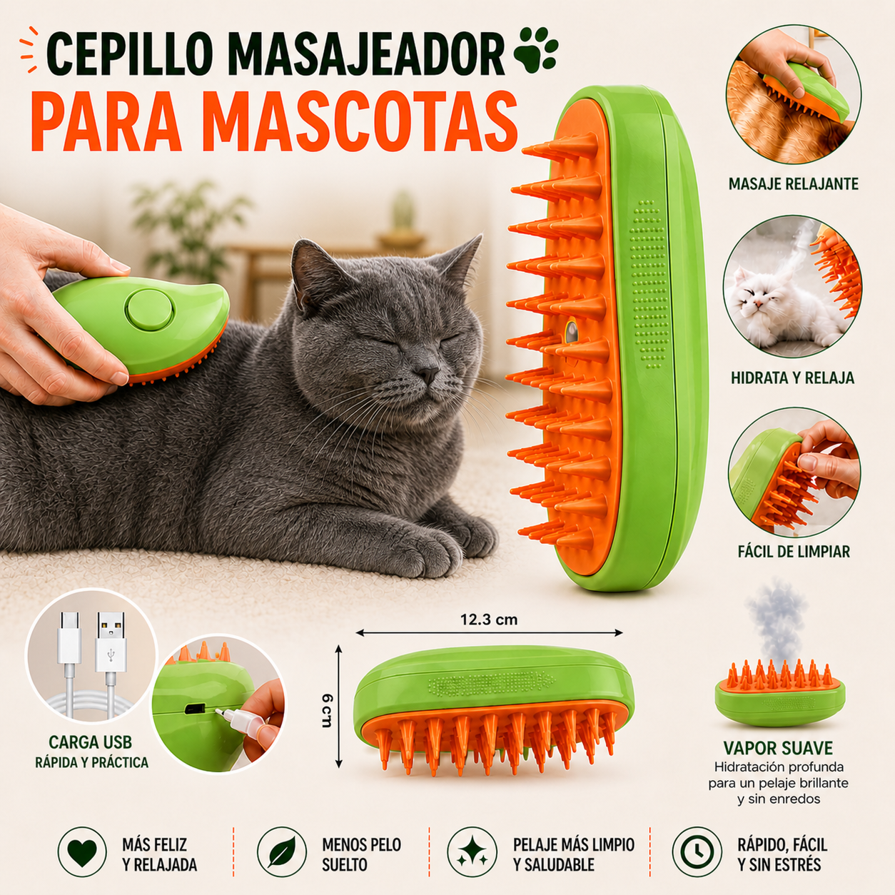 Cepillo Vaporizador para Mascotas